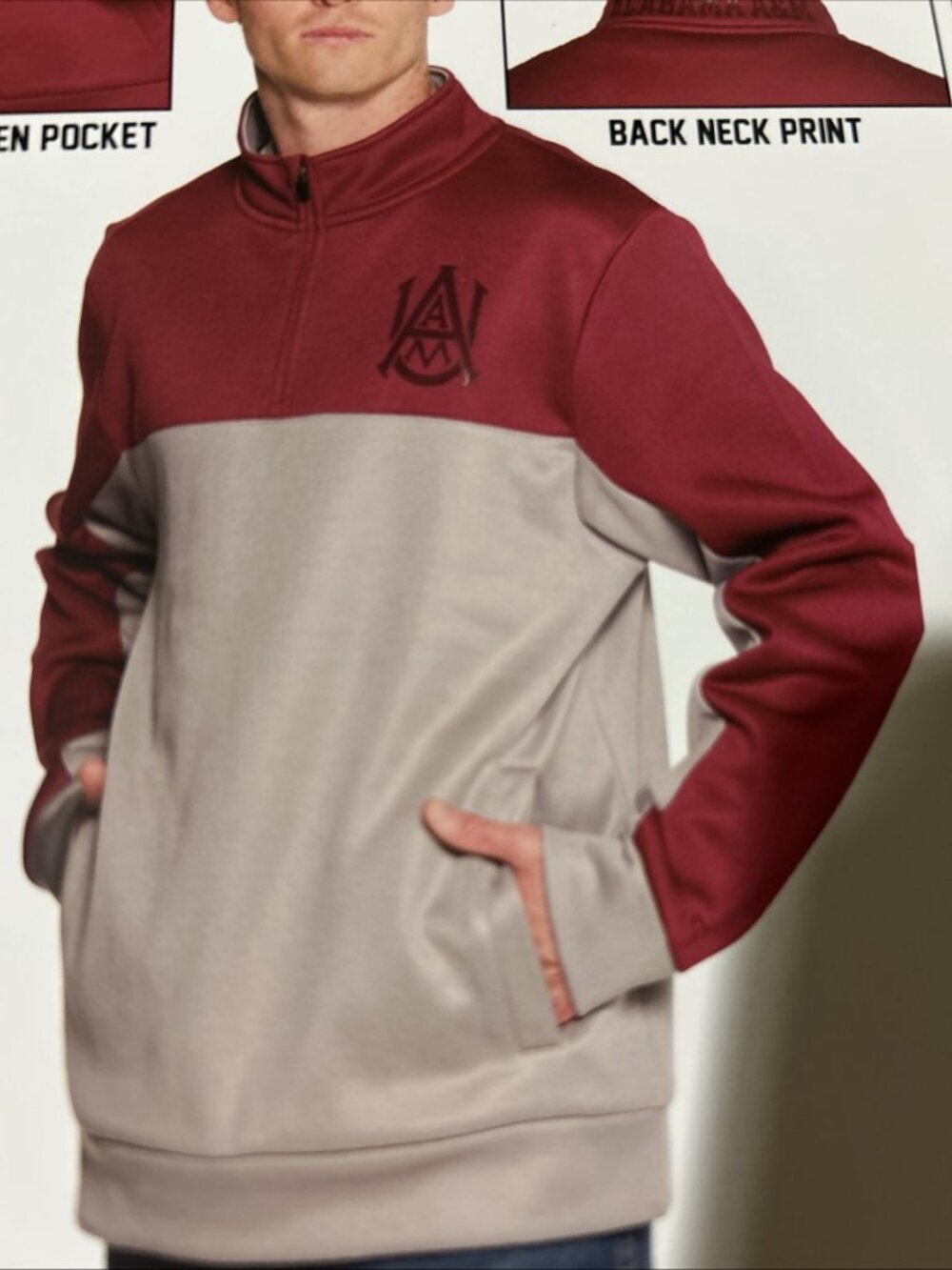 NEW Alabama A&M Bulldogs Maroon Pullover 1/4 Zip Sweatshirt Men's L Colosseum